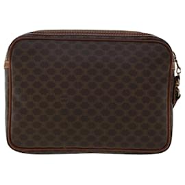 Céline-CELINE Macadam Canvas Clutch Bag PVC Leather Brown Auth ki3150-Brown