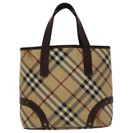 Burberry-BURBERRY Nova Check Hand Bag PVC Leather Beige Brown Auth 48031-Brown,Beige
