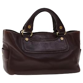 Céline-CELINE Hand Bag Leather Wine Red Auth ep1086-Other