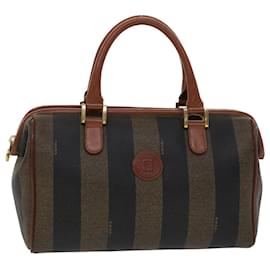 Fendi-FENDI Pecan Canvas Mini Boston Bag Cuir PVC Marron Noir Auth 48204-Marron,Noir