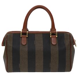 Fendi-FENDI Pecan Canvas Mini Boston Bag Cuir PVC Marron Noir Auth 48204-Marron,Noir