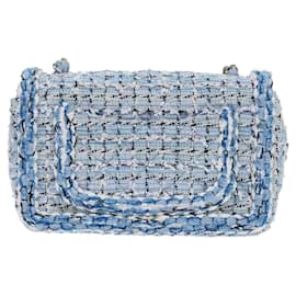 Chanel-Bolsa de ombro com corrente CHANEL Tweed Azul CC Auth 47496NO-Azul