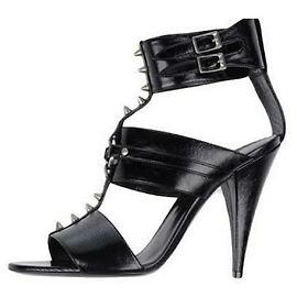 Yves Saint Laurent Fetish Leather Gladiator Sandals Black Black
