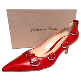 Gianvito Rossi Leather Kitten Heels Pumps Red Red