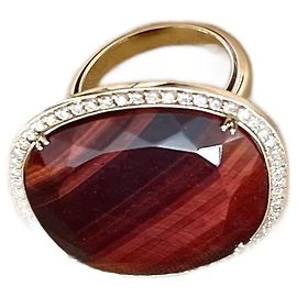 Autre Marque Pavé ring in pink gold, rim set with diamonds, red upperr’s eye central stone Brown Dark red Dark brown