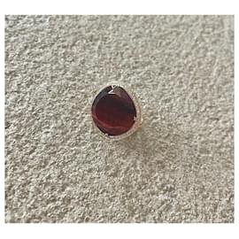 Autre Marque-Pavé-Ring aus Roségold, Rand mit Diamanten besetzt, Roter Oberauge-Zentralstein-Braun,Bordeaux,Dunkelbraun