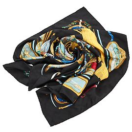 Hermès Hermes Bufanda de seda estampada Le Geographe negra Negro