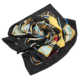Hermès-Lenço de seda estampado Hermes preto Le Geographe-Preto