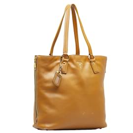 Prada-Prada Vitello Daino Tote Bag Leather Tote Bag in Fair condition-Brown