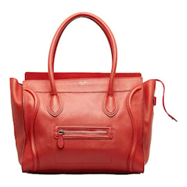 Céline-Mini Leather Luggage Tote Bag-Red