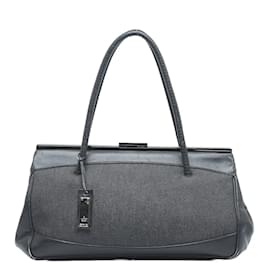 Gucci-Vintage Denim Leather Trim Handbag 92726-Black