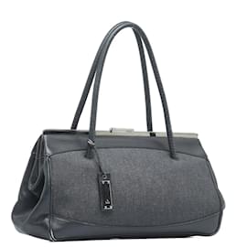 Gucci-Vintage Denim Leather Trim Handbag 92726-Black