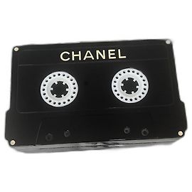 Chanel Black Lucite Cassette Tape Clutch Bag Black