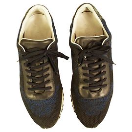 Scarpe stringate con suola in gomma da uomo Louis Vuitton Damier nere e blu 7.5UK Blu