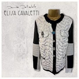 Elisa cavaletti-Elisa Cavaletti By Daniela Dallavalle White Faux Fur Jacket L UK 14 EU 42-Black,White