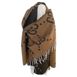 MAXI PLAID COUVERTURE PONCHO ÉCHARPEE XXL GUCCI REVERSIBLE 100% CACHEMIRE Beige