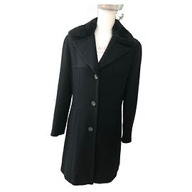 Max & Co Black Wool Coat with Synthetic Fur Collar Black