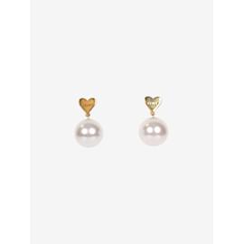 Céline-Gold heart drop pearl stud earrings-Other