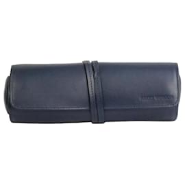 Autre Marque-Navy Leather travel jewellery pouch-Other