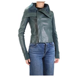 Rick Owens Green leather biker jacket - size UK 8 Green
