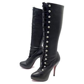 CHAUSSURES CHRISTIAN LOUBOUTIN FABIOLA BOTTES A TALONS 38.5 CUIR BOOTS Noir