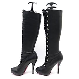 Christian Louboutin-CHAUSSURES CHRISTIAN LOUBOUTIN FABIOLA BOTTES A TALONS 38.5 CUIR BOOTS-Noir