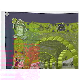 Hermès-HERMES SPLENDORS OF THE MAHARAJAS SCARF C. SQUARE SILK BASCHET 90 SILK SCARF-Grey