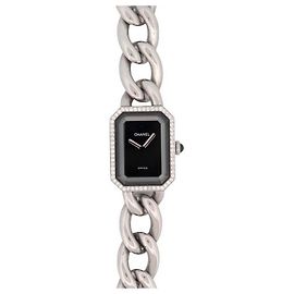 RELÓGIO VINTAGE CHANEL PREMIERE GM CURB CHAIN DIAMOND QUARTZ WATCH Prata