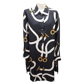 Céline-VINTAGE DRESS CELINE MUNICH SHIRT 42 l 3045/809 BLACK SILK DRESS-Black