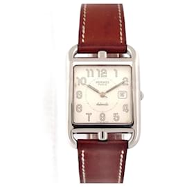 Hermès-VINTAGE MONTRE HERMES CAPE COD DOUBLE TOUR CC1.710 40 MM ACIER AUTOMATIQUE-Argenté