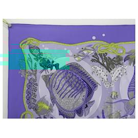 Hermès-HERMES GRAND FONDS FAIVRE CARRE SCARF 90 CM IN BLUE SILK SCARF-Blue