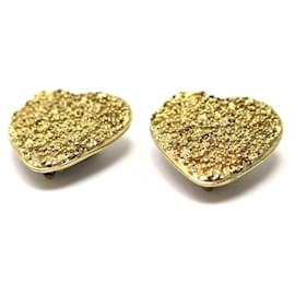 Yves Saint Laurent-VINTAGE YVES SAINT LAURENT HEART EARRINGS IN GOLD METAL HEART EARRINGS-Golden
