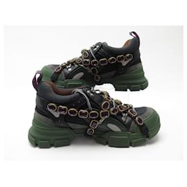 Gucci-NEW GUCCI FLASHTREK SEGA GREEN REMOVABLE CRYSTAL SNEAKERS 536532 10 44-Green