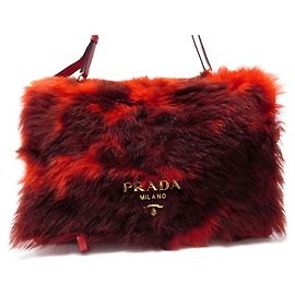 ETICHETTA BORSA MESSENGER PRADA 1BD088 BORSA IN SHEARLING IN PELLE E PELLICCIA Rosso