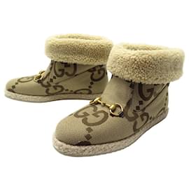 NUOVI STIVALI GUCCI CON ARRICCIO 599017 38 STIVALI IN PELLICCIA IN TELA GG SUPREME Cammello
