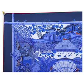 Hermès-NEW HERMES JARDINS D'HIVER ANNIE FAIVRE SILK SCARF + SCARF TIE CARDS BAG-Navy blue
