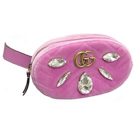 Gucci-NEUF SAC CEINTURE GUCCI MARMONT 476434 EN VELOURS ROSE ET STRASS NEW BAG-Rose