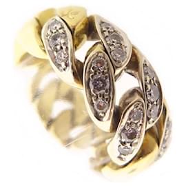 Pomellato-VINTAGE POMELLATO CURB RING WHITE AND YELLOW GOLD 18K AND DIAMONDS GOLD RING-Golden