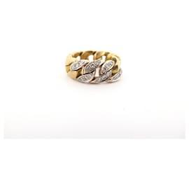 Pomellato-VINTAGE POMELLATO CURB RING WHITE AND YELLOW GOLD 18K AND DIAMONDS GOLD RING-Golden