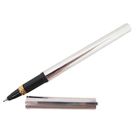 St Dupont-ST DUPONT BALLPOINT PEN STOP LINES FELT ROLLERBALL SILVER METAL PEN-Silvery