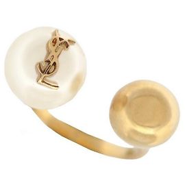 NEUF BAGUE SAINT LAURENT PERLE ET BOULE CASSANDRE T7 54 LAITON NEW RING Doré