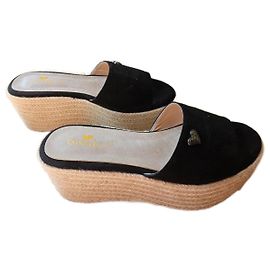 Braccialini P Wedge Mules Black Suede Leather Black