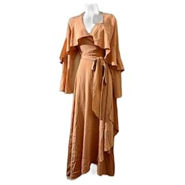 Diane Von Furstenberg-DvF evening gown as a wrap dress with cape-Peach