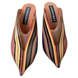Autre Marque Y/Project 70 Mules Rayées Arc-en-ciel Multicolore Orange Jaune Blanc cassé Corail Gris anthracite Chataigne