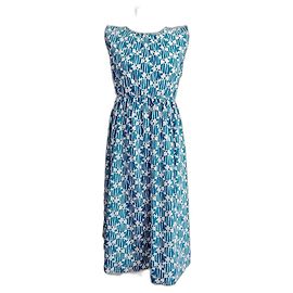 Autre Marque Vestido de algodón turquesa con estampado de tortuga Turquesa