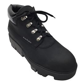 Acne Studios Telde Black Lace-Up Leather Hiking Boots Black