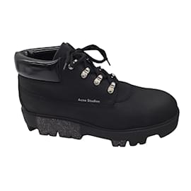 Acne-Acne Studios Telde Black Lace-Up Leather Hiking Boots-Black