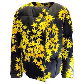 Dries Van Noten Trocknet van Noten Schwarz / Gelbe Daunenjacke mit Vigo-Blattmuster Schwarz