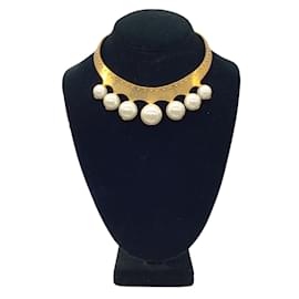 Alexander Mcqueen-Alexander McQueen Faux Pearl Embellished Gold-Tone Metal Choker Necklace-Golden