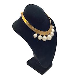 Alexander Mcqueen-Alexander McQueen Faux Pearl Embellished Gold-Tone Metal Choker Necklace-Golden